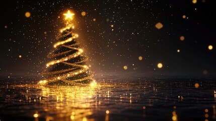 Obraz premium A Glimmering Christmas Tree with Star Topper Reflecting Light in a Magical Environment That Evokes the Warmth and Joy of the Holiday Season
