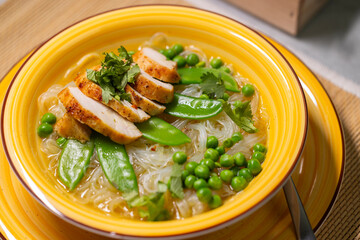 pho soup with chicken meat