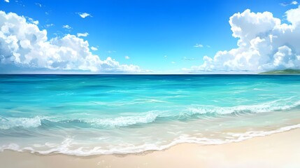 Obraz premium The clear blue ocean meets a bright sunny sky with clouds