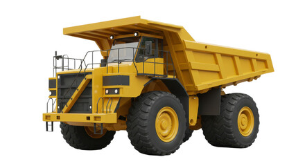 Heavy Duty Construction Dump Truck: Essential Yellow Quarry Vehicle for Earth Moving and Load Carrying at Industrial Worksites