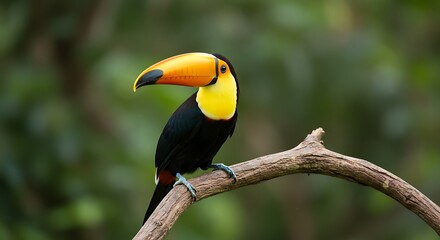 Naklejka premium 鮮やか色彩 熱帯雨林 オニオオハシ 静かに枝にとまる. AI Generated