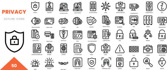 privacy outline icon collection. Vector illustration