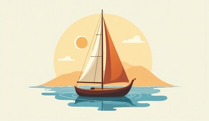 Naklejka premium An easy drawing of a little sailing boat.