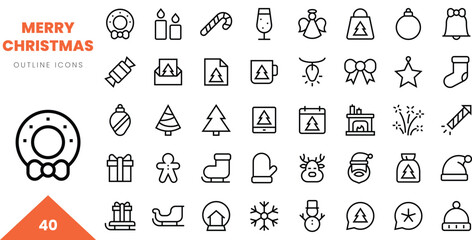 merry christmas outline icon collection. Vector illustration