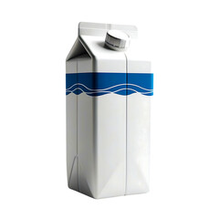 Milk Carton with White Plastic Container and Blue Wave Label – Minimalist Dairy Product Packaging in High-Contrast 3D Rendering on a White Background