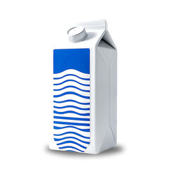 Milk Carton with White Plastic Container and Blue Wave Label – Minimalist Dairy Product Packaging in High-Contrast 3D Rendering on a White Background