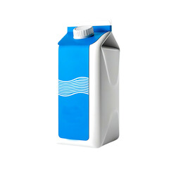 Milk Carton with White Plastic Container and Blue Wave Label – Minimalist Dairy Product Packaging in High-Contrast 3D Rendering on a White Background