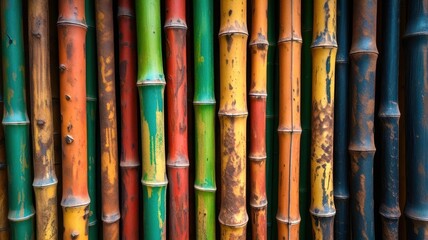 Obraz premium A row of bamboo sticks with different colors and sizes