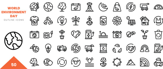 world environment day outline icon collection. Vector illustration
