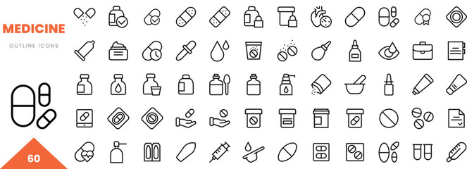 medicine outline icon collection. Vector illustration