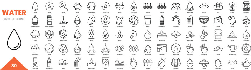 water outline icon collection. Vector illustration