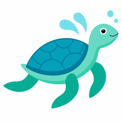 Ocean tortoise swimming in water silhouette vector illustration 
