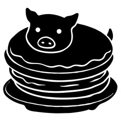 Pig themed cake design silhouette vector illustration