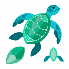 Sea turtle aquarelle set side front top view vector illustration