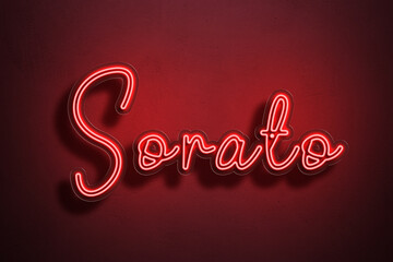Red Neon Style Text Effect of name Sorato on red background.