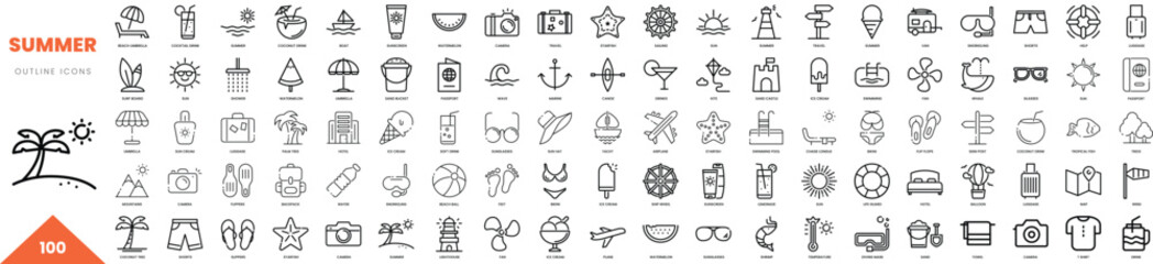 summer outline icon collection. Vector illustration