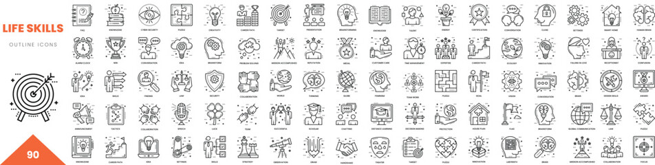 life skills outline icon collection. Vector illustration