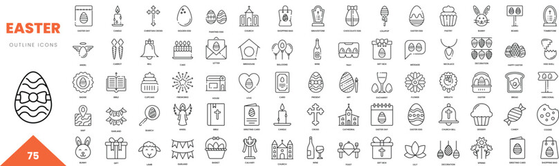 easter outline icon collection. Vector illustration