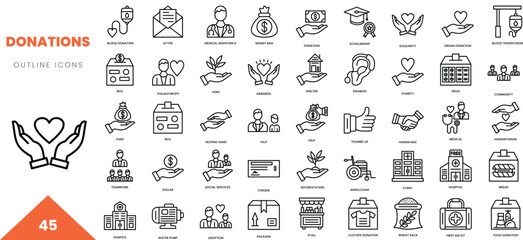 donations outline icon collection. Vector illustration