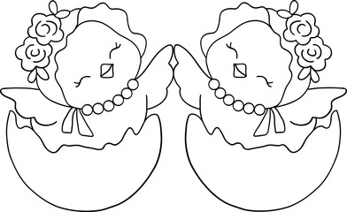 Retro easter chick outline vector with a playful and cute hand-drawn design