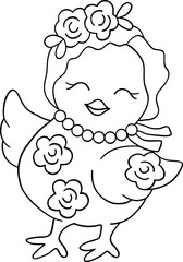 Retro easter chick outline vector with a playful and cute hand-drawn design