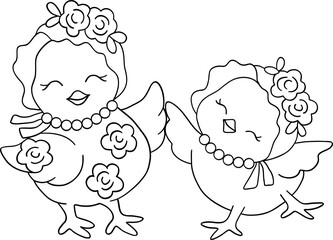 Retro easter chick outline vector with a playful and cute hand-drawn design
