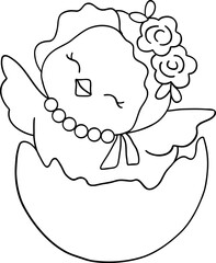 Retro easter chick outline vector with a playful and cute hand-drawn design