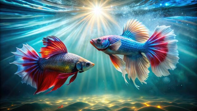 Aerial view of a vibrant rosetail halfmoon betta, a colorful underwater jewel in aquatic paradise.