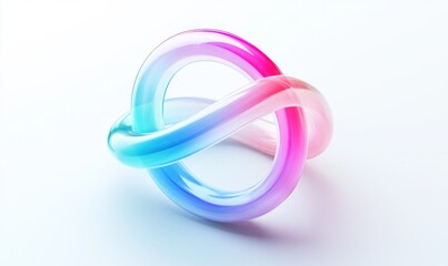 Naklejka premium Abstract iridescent glass loop knot on white.