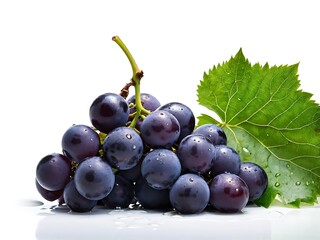 Fresh Grapes with Dew Drops and a Green Leaf