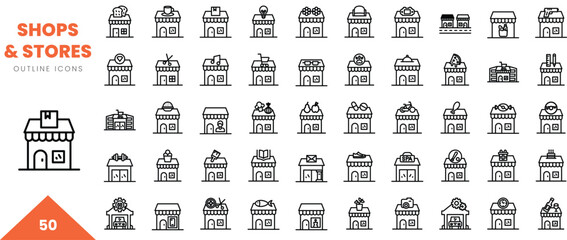 shops and stores outline icon collection. Vector illustration