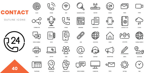 contact outline icon collection. Vector illustration