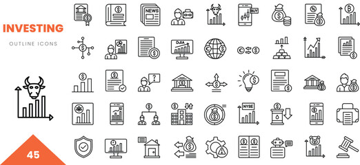 investing outline icon collection. Vector illustration