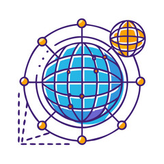 Digital globe with network connections and orbiting spheres