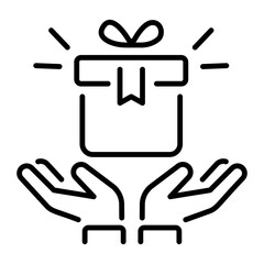 A linear style icon of gift box in hands 