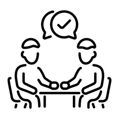Two characters doing business meeting, line style icon 