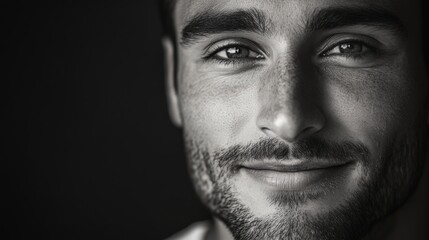 Obraz premium Close-up grayscale portrait of a man