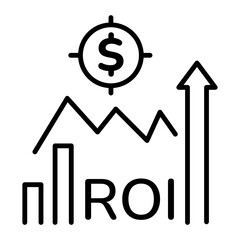 A line style icon of business metrics showing roi system 
