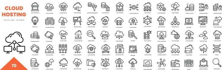 cloud hosting outline icon collection. Vector illustration