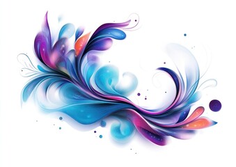Naklejka premium Abstract floral design with flowing blue, purple, and orange shapes on white background.