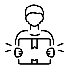 Delivery boy holding a parcel, line style icon 