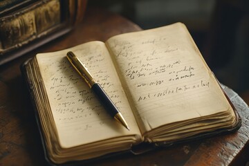 Obraz premium Open diary with a pen resting on a blank page, representing personal journaling and thoughtful self-expression