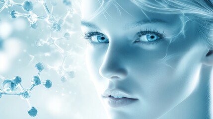 Fototapeta premium Youthful Glow and Molecular Science Symbolizing Anti-Aging Innovation 