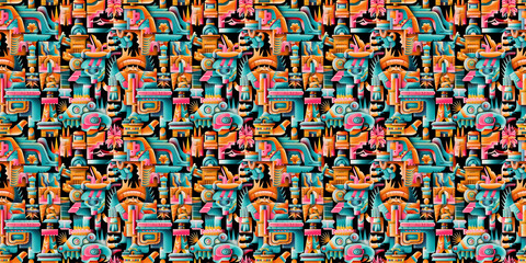 Fototapeta premium Colorful abstract geometric shapes and patterns in a vibrant mosaic design