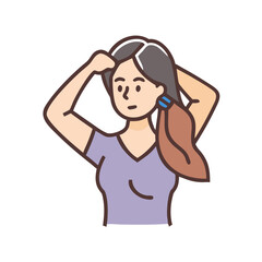 Illustration of a woman styling her hair in a ponytail