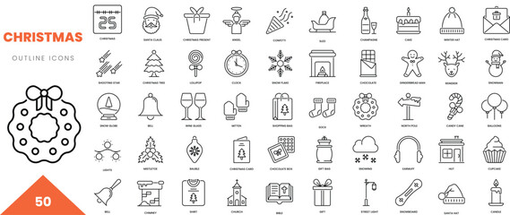 christmas outline icon collection. Vector illustration