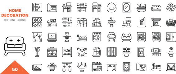 home decoration outline icon collection. Vector illustration
