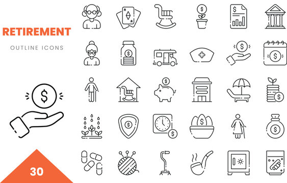 retirement outline icon collection. Vector illustration