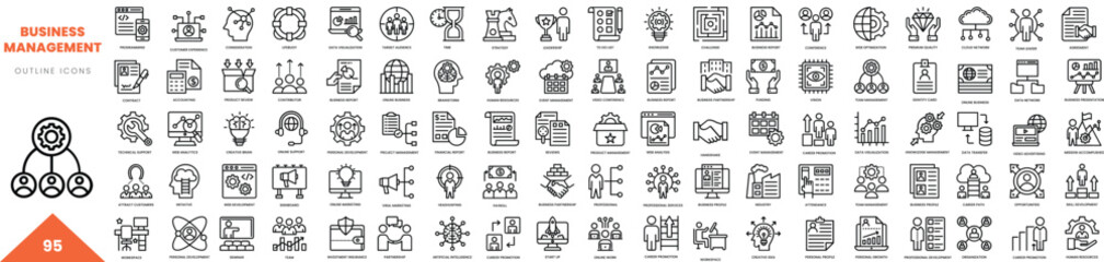 business management outline icon collection. Vector illustration