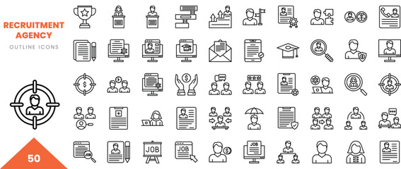 recruitment agency outline icon collection. Vector illustration